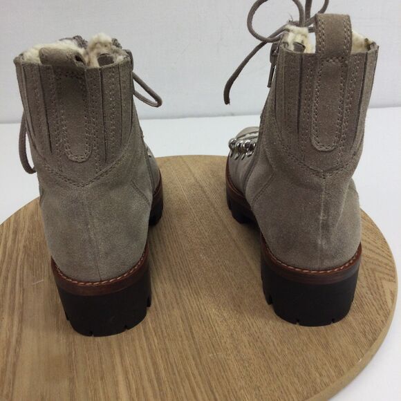 Jeffrey Campbell Stanley Faux Fur Trim Lace Up Hiker Boots Suede Taupe Beige 5.5 - Picture 4 of 14